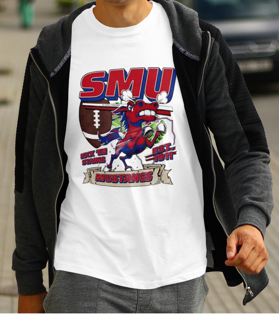 SMU Mustangs Kick 'Em Stangs Football 1911 T-Shirt