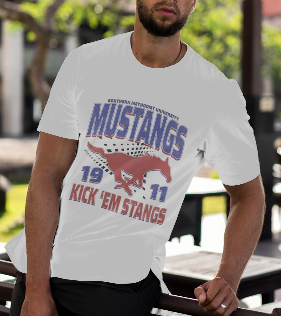 Southern Methodist University Mustangs 1911 Kick 'Em Stangs Mustang Red And Blue T-Shirt