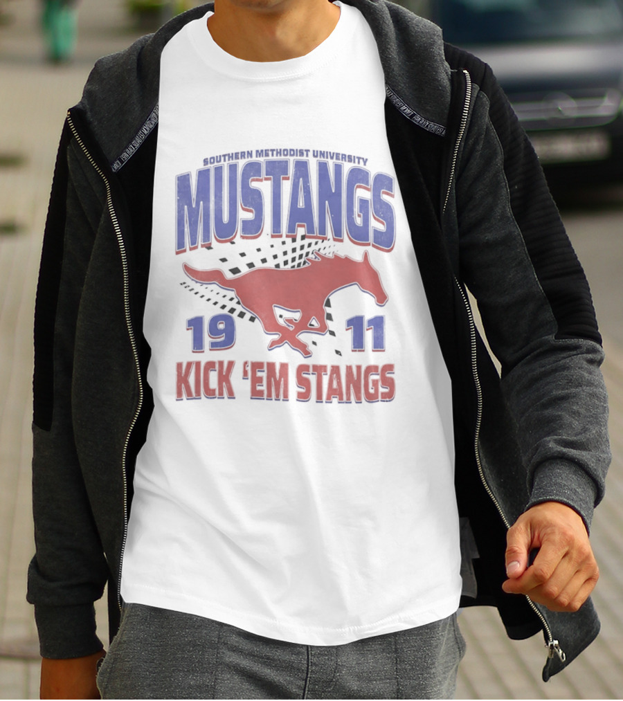 Southern Methodist University Mustangs 1911 Kick 'Em Stangs Mustang Red And Blue T-Shirt