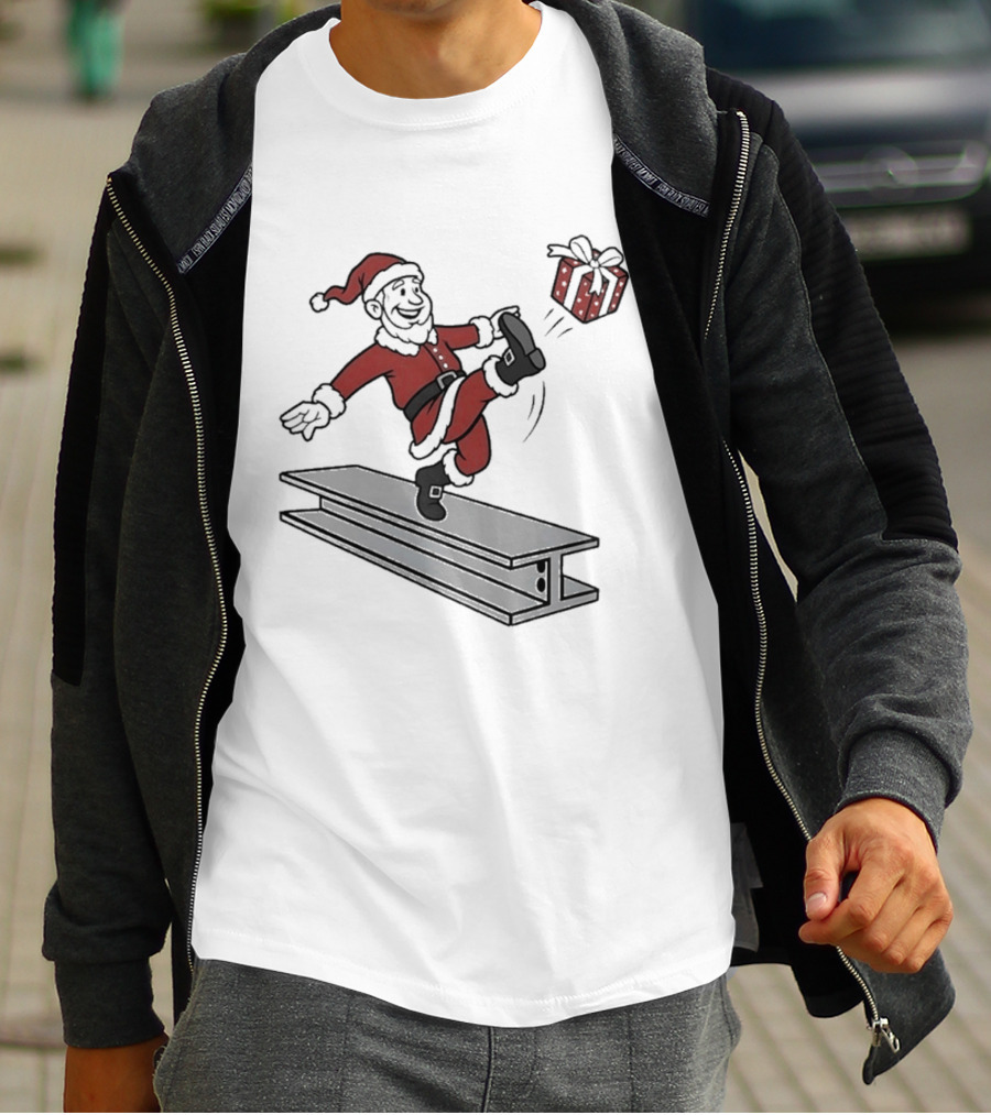 Steel City Santa Claus Dancing On Steel Beam With Holiday T-Shirt