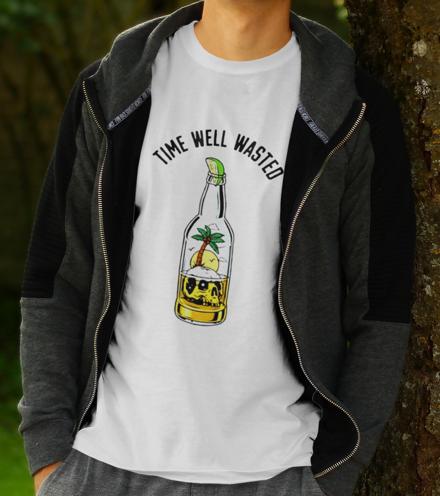 Time Well Wasted Skull And Palm Tree In Bottle With Lemon Slice T-Shirt