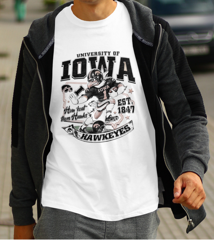 University Of Iowa How 'Bout Them Hawks Football Mascot Est 1847 T-Shirt