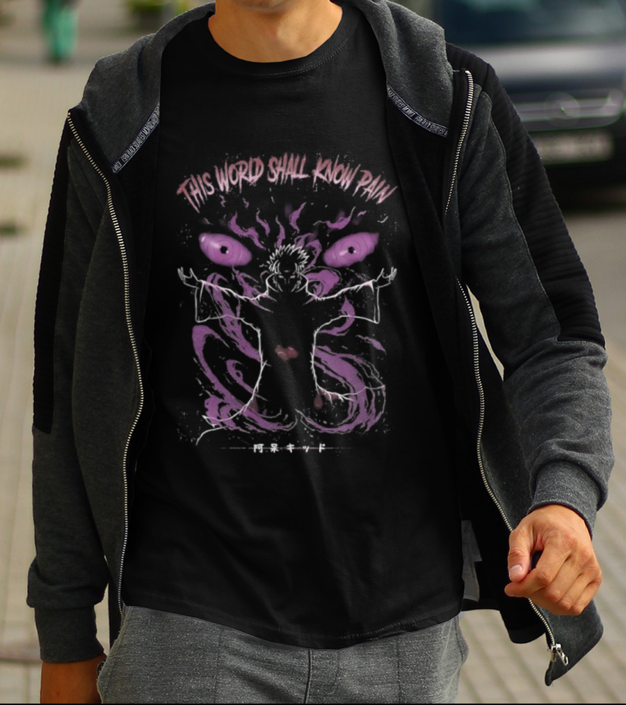 Naruto Shippuden Six Paths Rinnegan Akatsuki This World Shall Know Pain T-Shirt