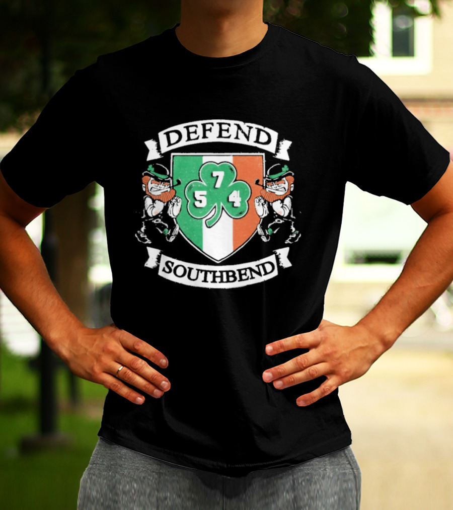 Notre Dame Defend Southbend 754 Shamrock Emblem With Fighting Leprechauns T-Shirt