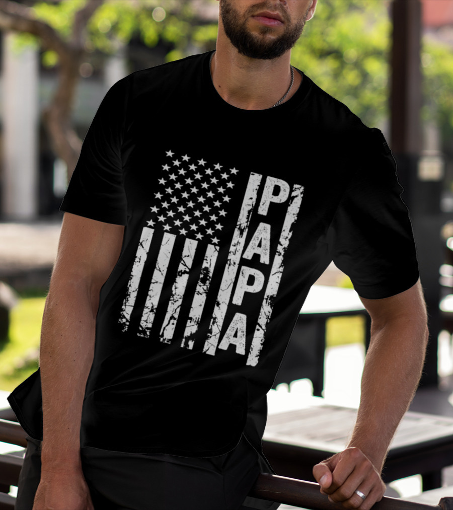 Papa USA Flag Distressed Style Stars And Stripes T-Shirt