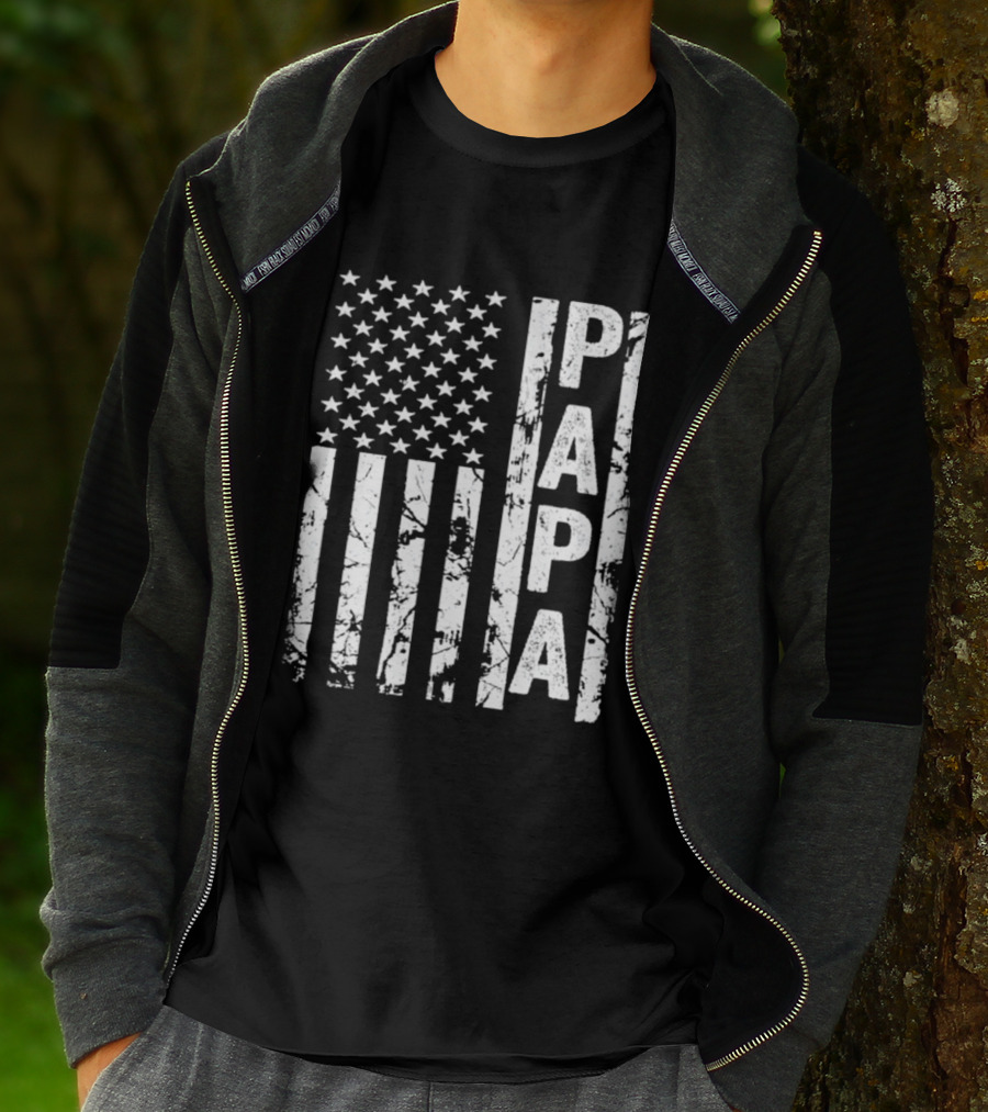 Papa USA Flag Distressed Style Stars And Stripes T-Shirt