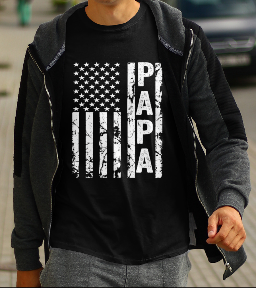 Papa USA Flag Distressed Style Stars And Stripes T-Shirt