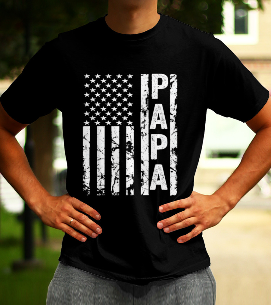 Papa USA Flag Distressed Style Stars And Stripes T-Shirt
