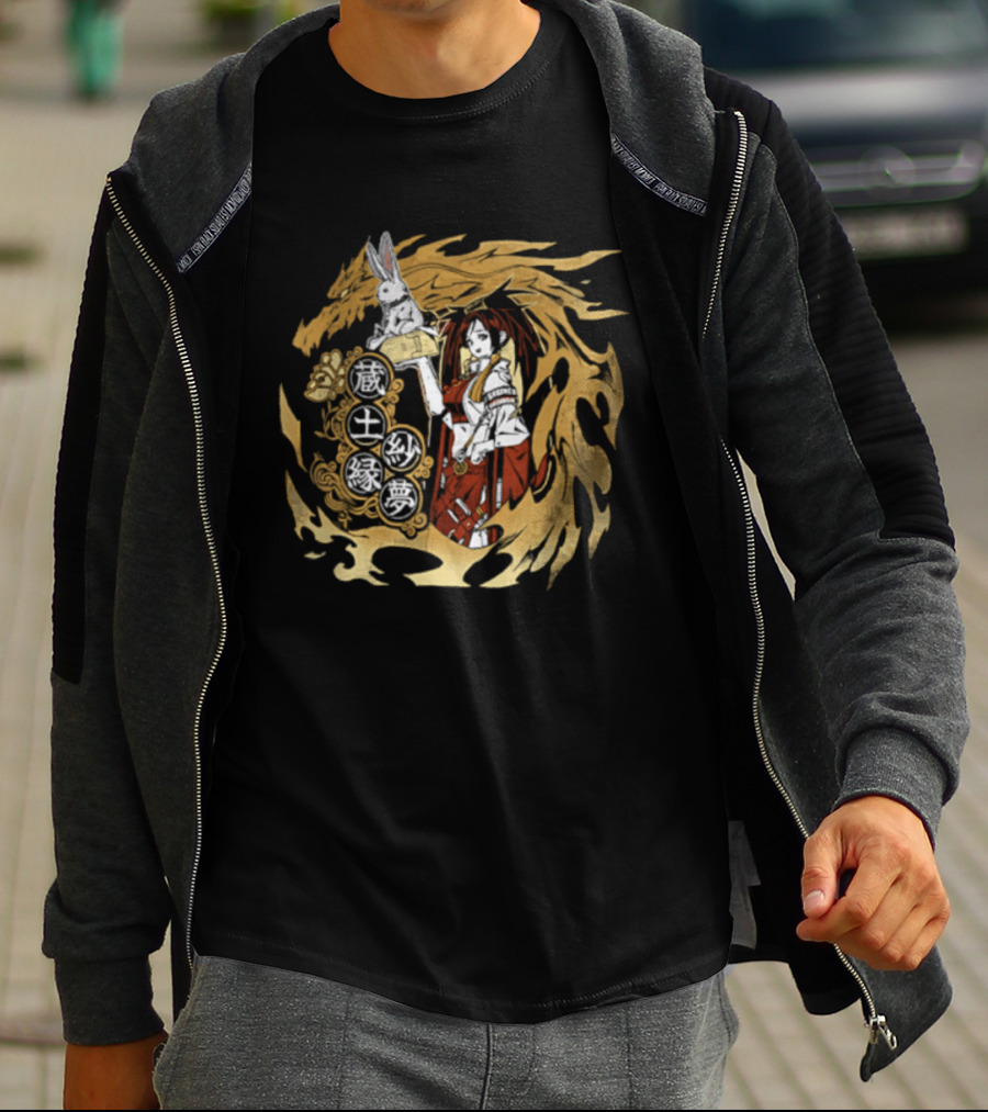 Guilty Gear Inspired Japanese Oni Mask And Flag Iconography T-Shirt