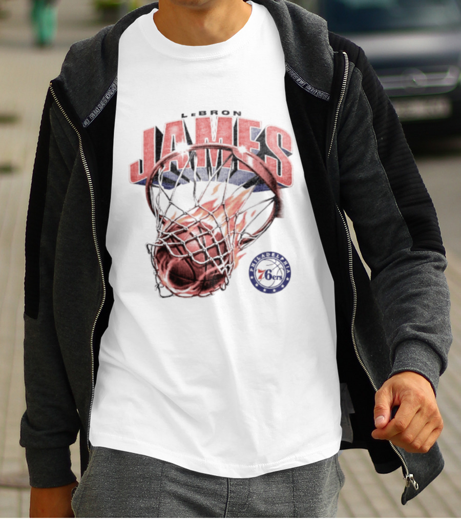 LeBron James 23 Basketball Fire Hoop Philadelphia 76ers T-Shirt