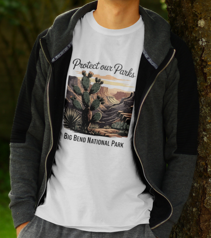 Protect Our Parks Big Bend National Park Cactus Desert Landscape Scene T-Shirt