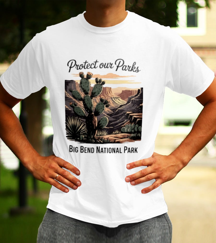 Protect Our Parks Big Bend National Park Cactus Desert Landscape Scene T-Shirt