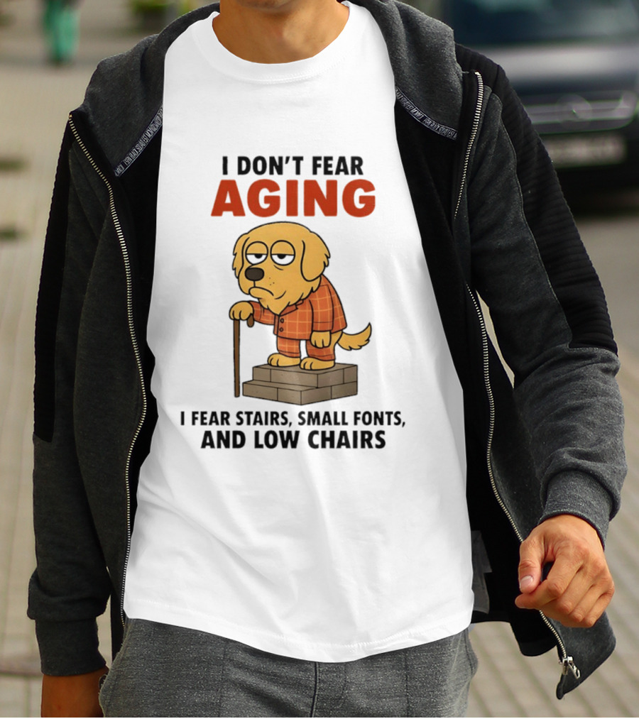Golden Retriever I Don't Fear Aging I Fear Stairs Small Fonts And Low Chairs T-Shirt