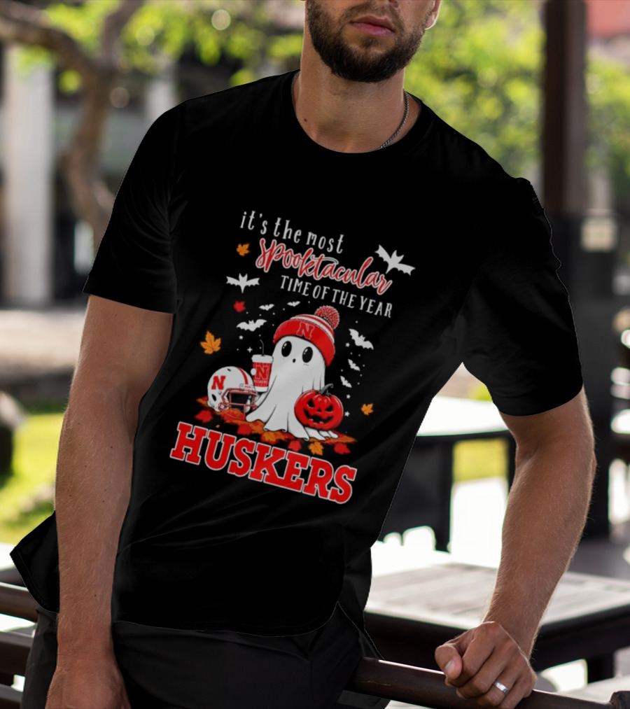Nebraska Cornhuskers Spooktacular Halloween Ghost Huskers Football Time 2026 T-Shirt