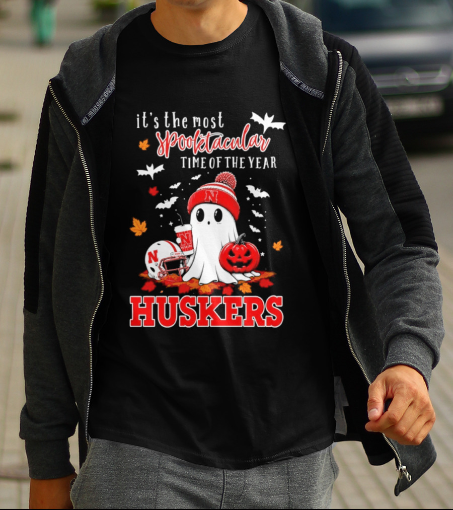 Nebraska Cornhuskers Spooktacular Halloween Ghost Huskers Football Time 2026 T-Shirt