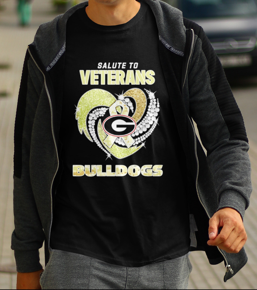 Salute To Veterans Georgia Bulldogs Heart Ribbon T-Shirt
