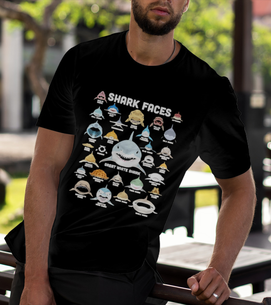 Shark Faces Types Marine Biology Great White Hammerhead Whale Tiger Goblin Thresher Whale Goblin T-Shirt
