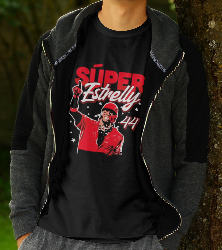 Súper Estrelly 44 Red Baseball Celebration Hero T-Shirt