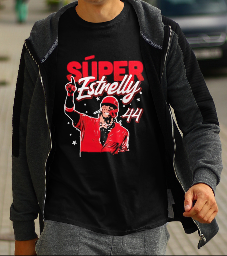 Súper Estrelly 44 Red Baseball Celebration Hero T-Shirt