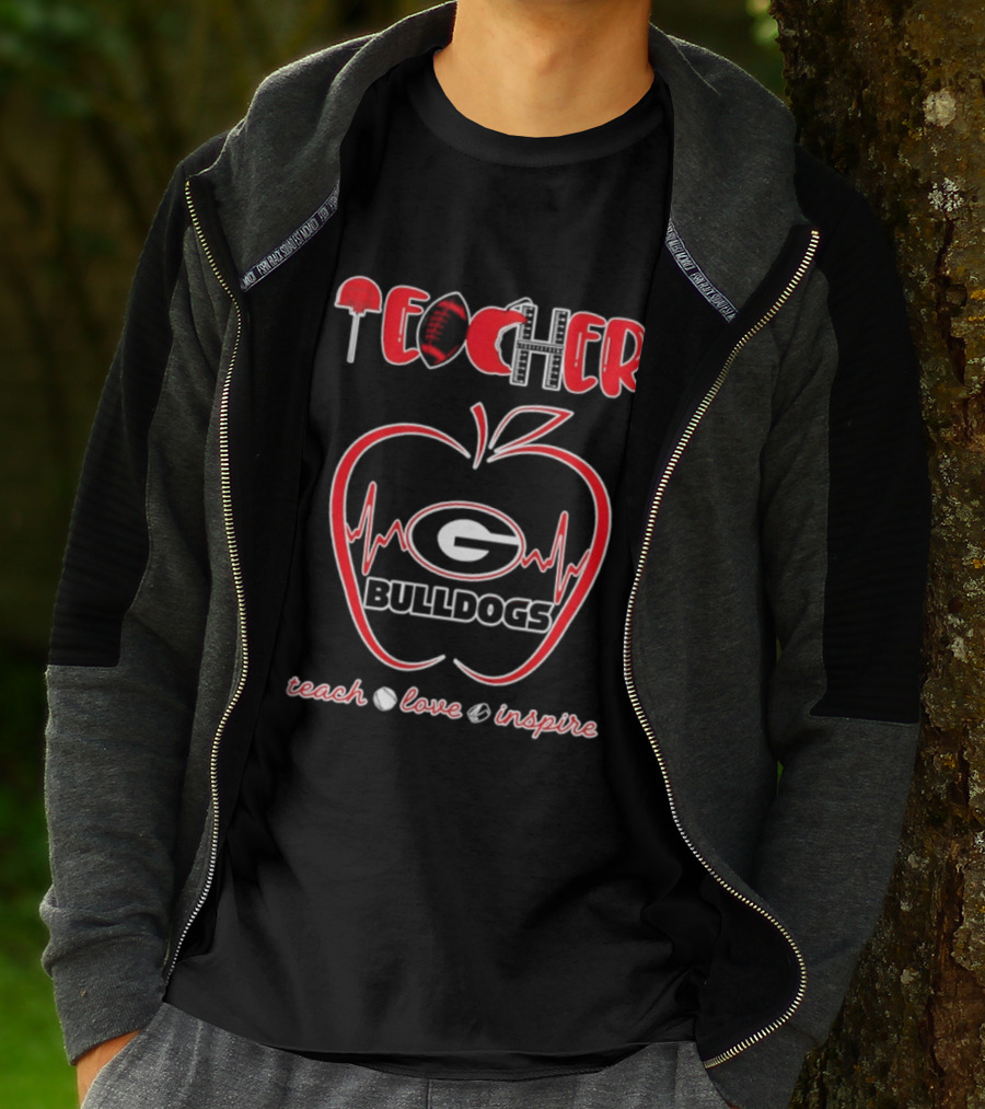Teacher Georgia Bulldogs Teach Love Inspire School Spirit T-Shirt
