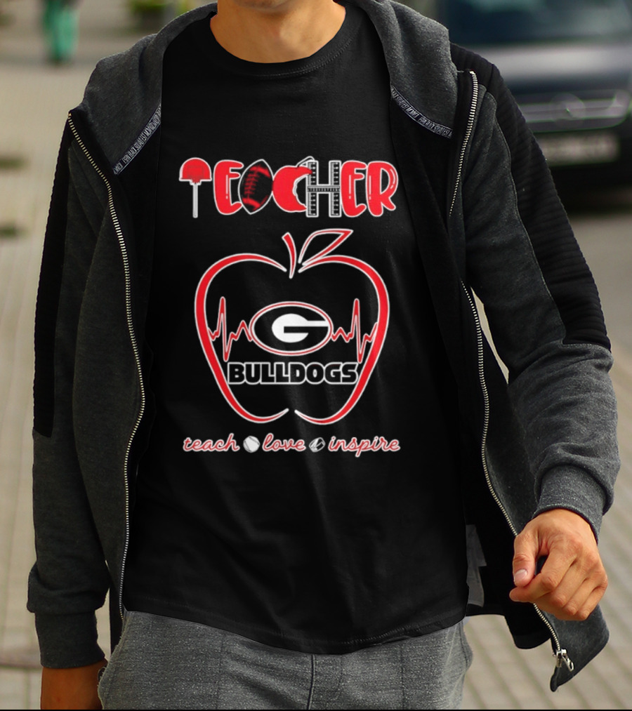 Teacher Georgia Bulldogs Teach Love Inspire School Spirit T-Shirt