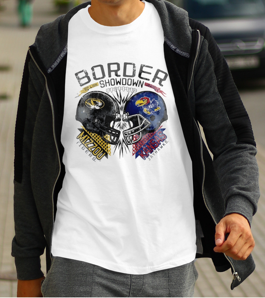 Kansas Jayhawks Missouri Tigers NCAA Border Showdown 2026 Helmet Matchup September 12 T-Shirt