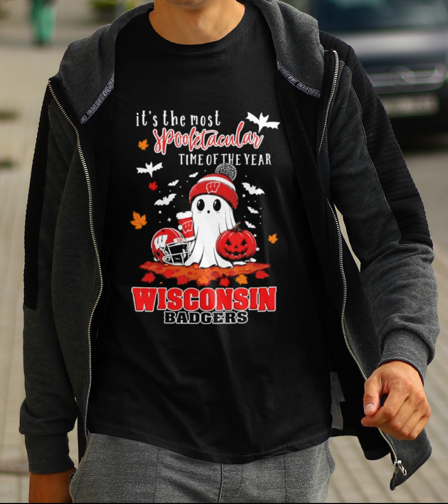 Wisconsin Badgers NCAA Halloween Ghost 2026 It's The Most Spooktacular Time Of The Year T-Shirt