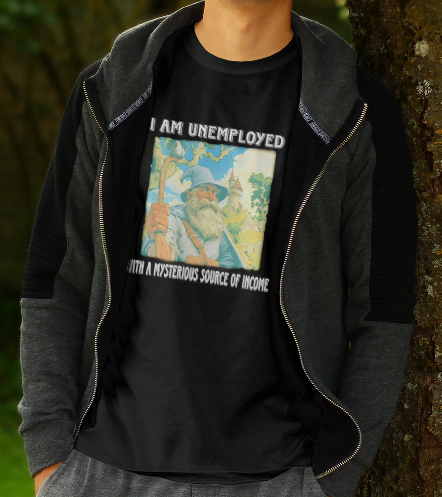 I Am Unemployed Mysterious Source Of Income Medieval Wizard And Castle T-Shirt