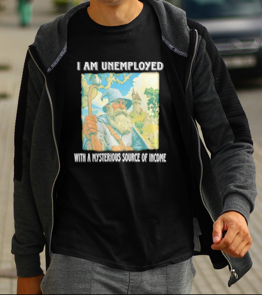 I Am Unemployed Mysterious Source Of Income Medieval Wizard And Castle T-Shirt