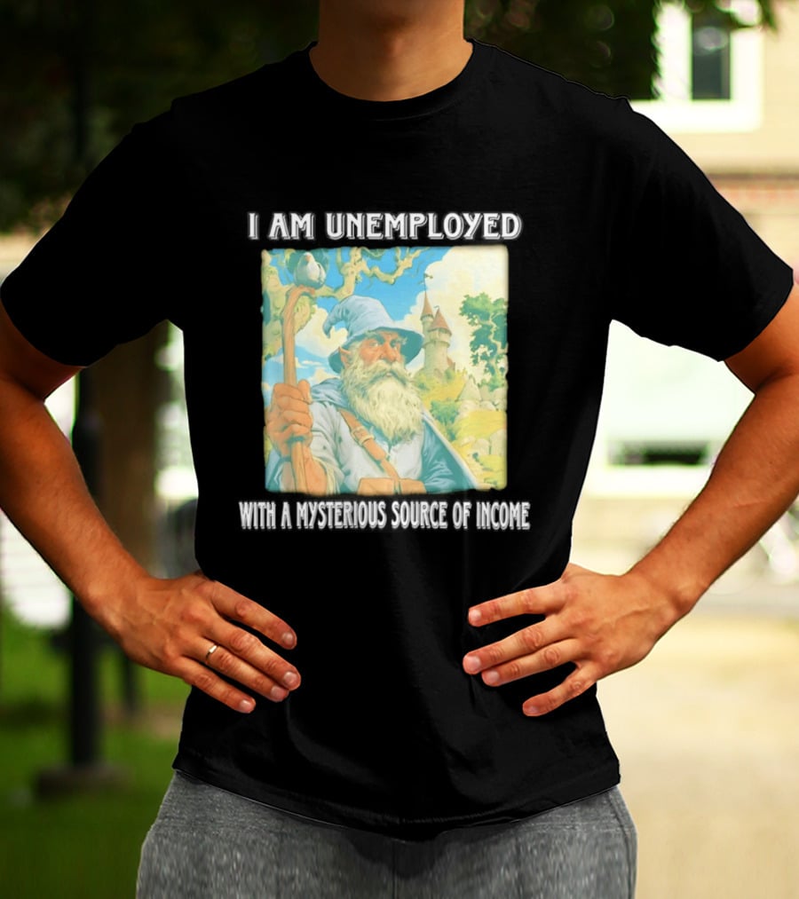 I Am Unemployed Mysterious Source Of Income Medieval Wizard And Castle T-Shirt