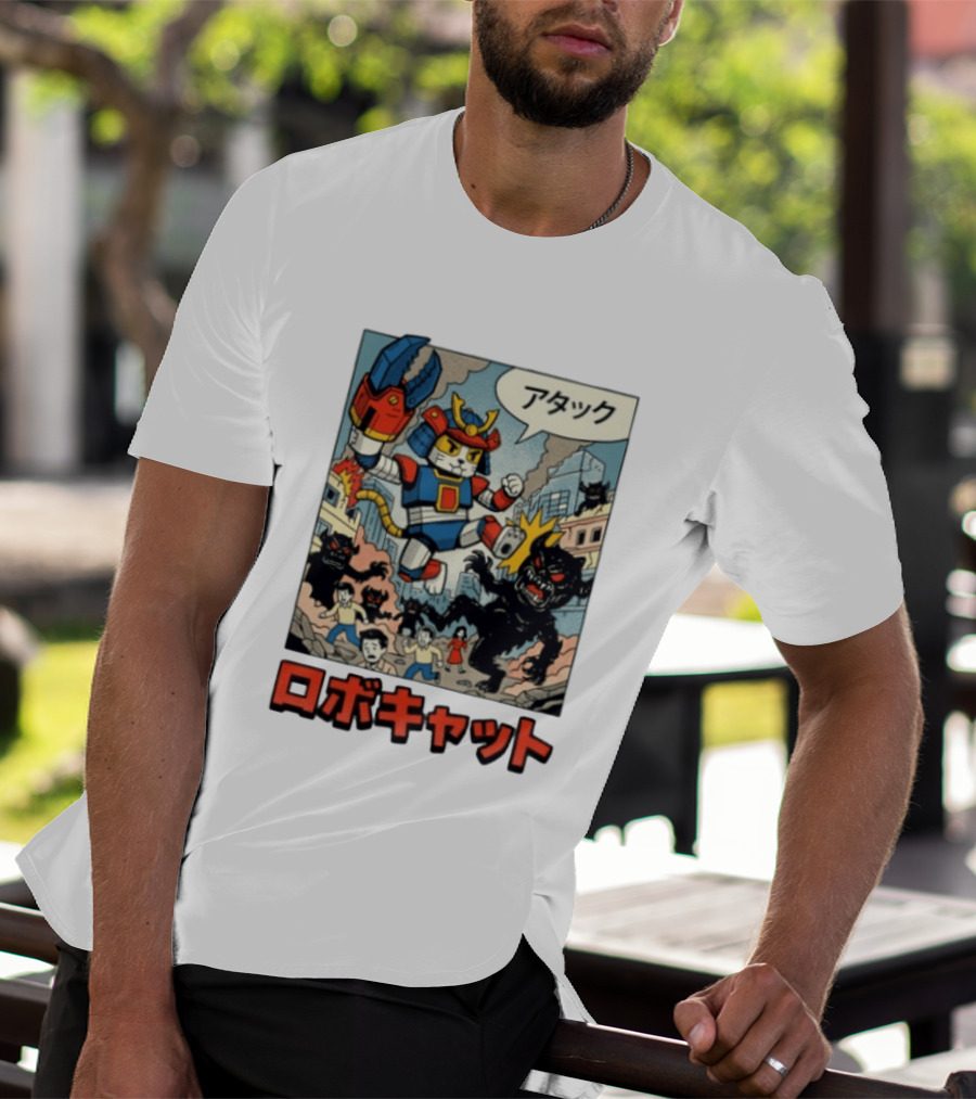 RoboCat Attack Japanese Mecha Kaiju T-Shirt