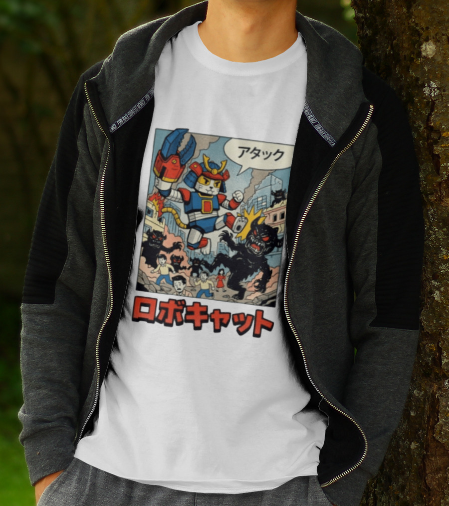 RoboCat Attack Japanese Mecha Kaiju T-Shirt