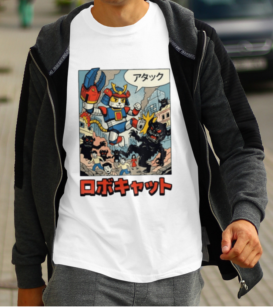 RoboCat Attack Japanese Mecha Kaiju T-Shirt