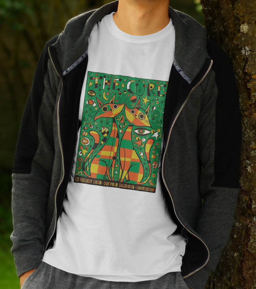 The Cure Summer Sessions Edinburgh August 2026 Two Cats Psychedelic T-Shirt