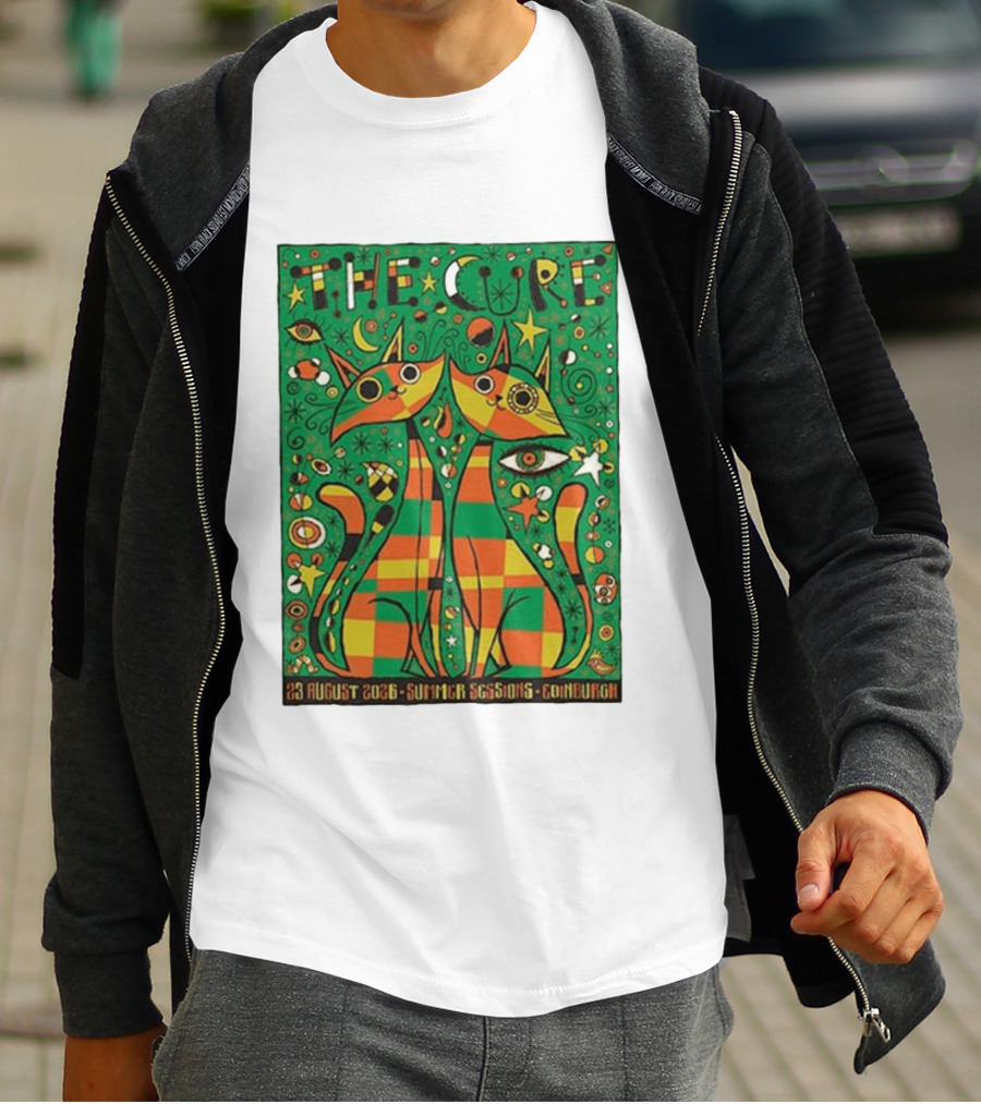 The Cure Summer Sessions Edinburgh August 2026 Two Cats Psychedelic T-Shirt