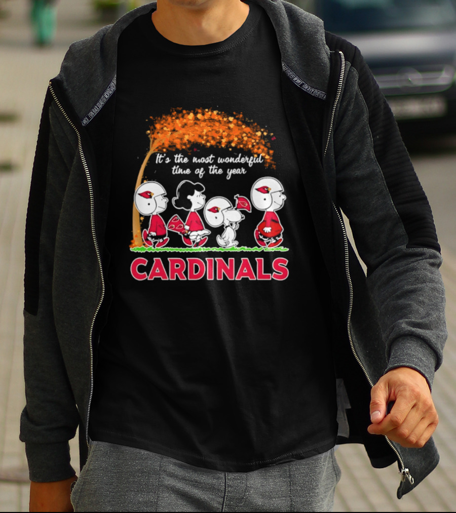 Arizona Cardinals Peanuts Halloween 2026 Fall Autumn It's The Most Wonderful Time Of The Year T-Shirt