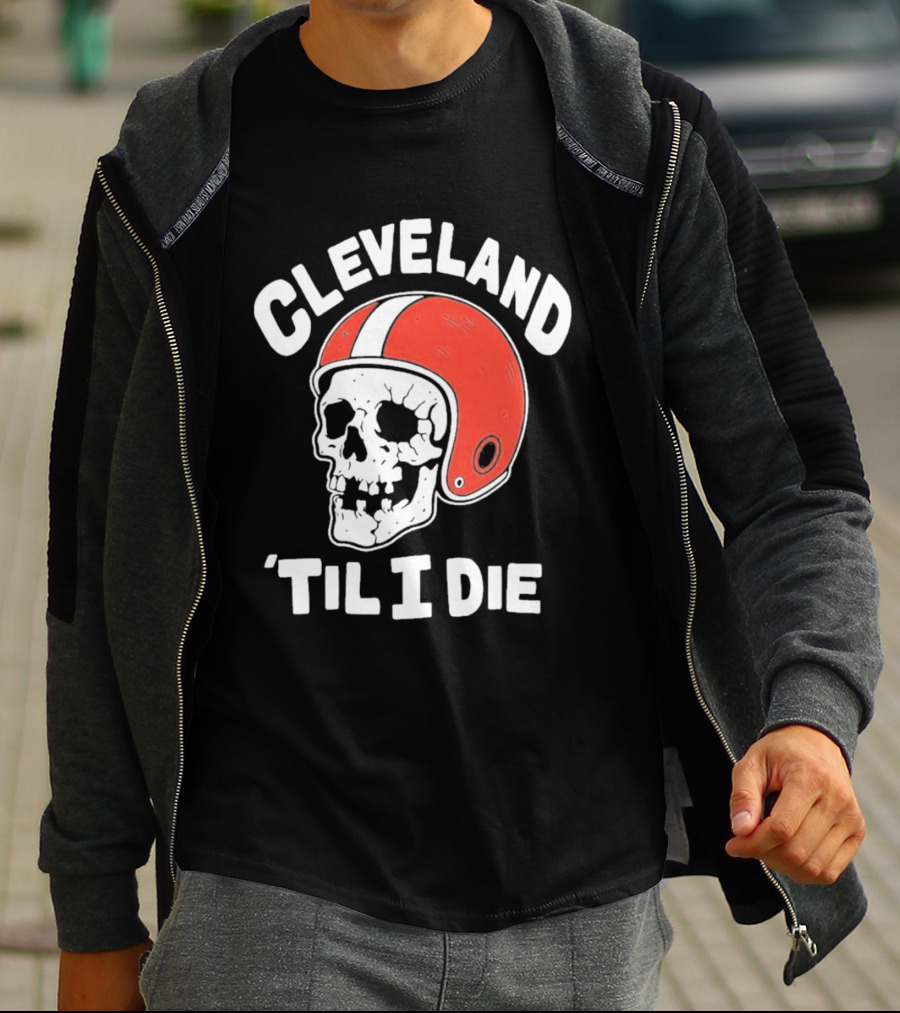 Cleveland 'Til I Die Skull Red Football Helmet T-Shirt