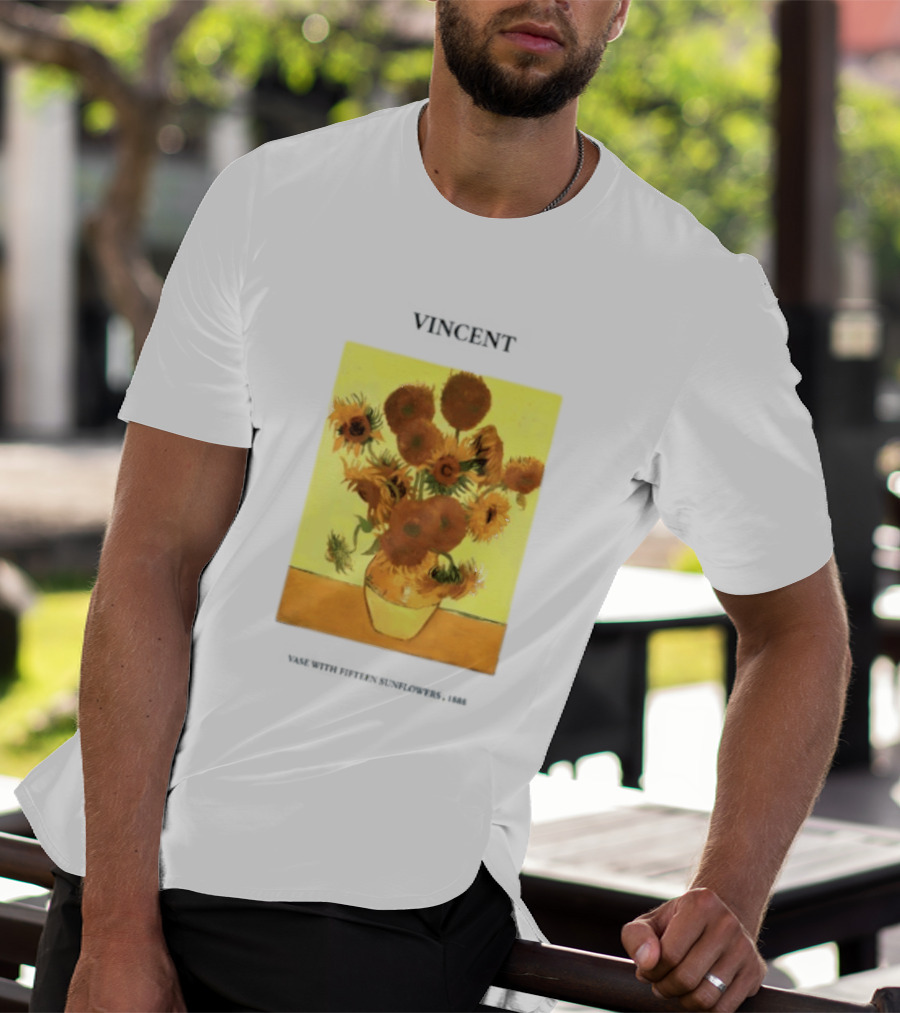 Vincent Van Gogh Sunflowers Vase Painting Vincent Written On It T-Shirt