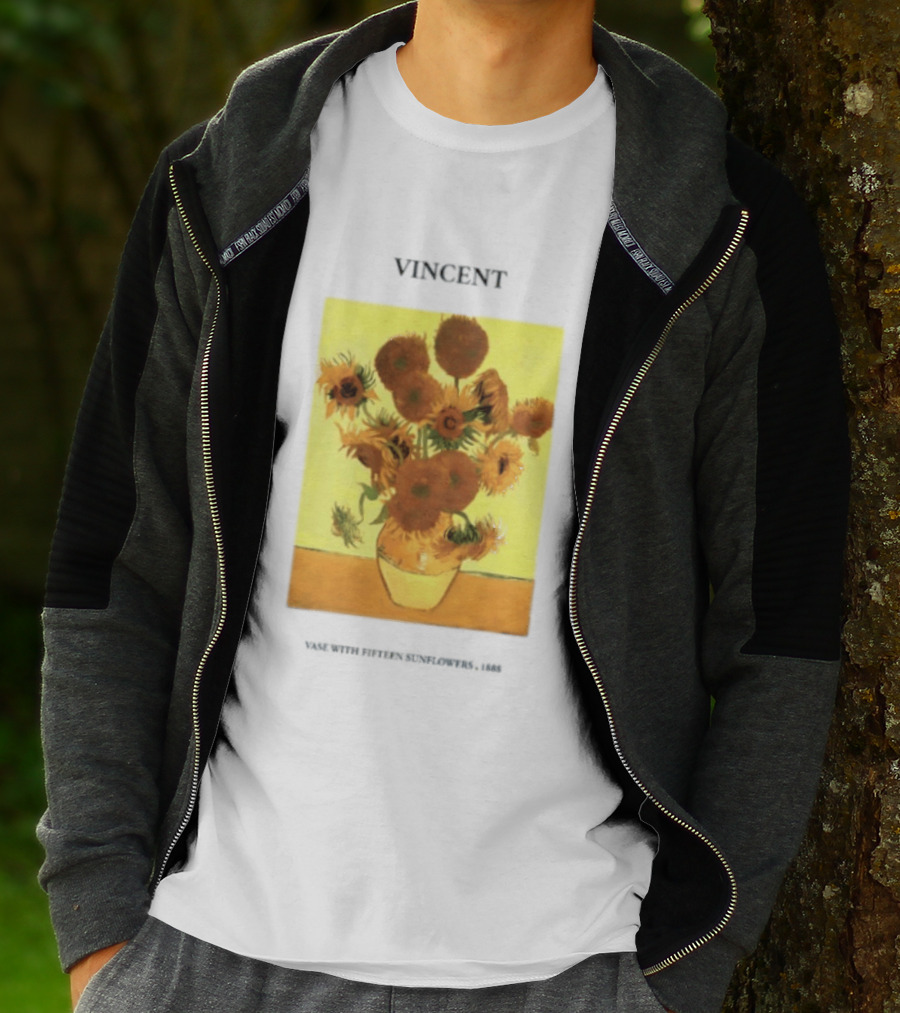 Vincent Van Gogh Sunflowers Vase Painting Vincent Written On It T-Shirt