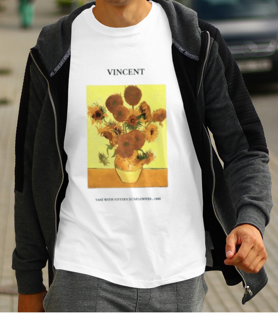 Vincent Van Gogh Sunflowers Vase Painting Vincent Written On It T-Shirt