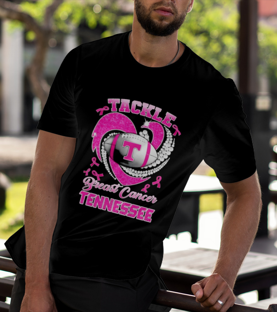 Tackle Breast Cancer Tennessee Volunteers Pink Ribbon Football Awareness T-Shirt