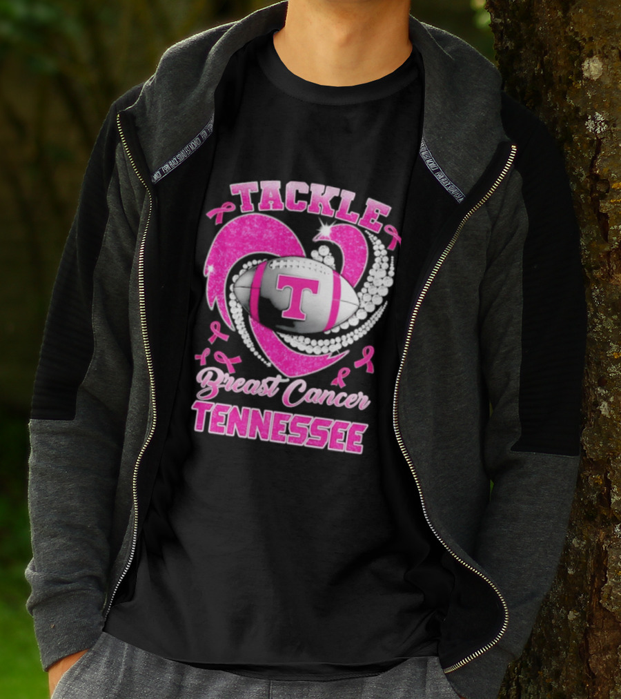 Tackle Breast Cancer Tennessee Volunteers Pink Ribbon Football Awareness T-Shirt