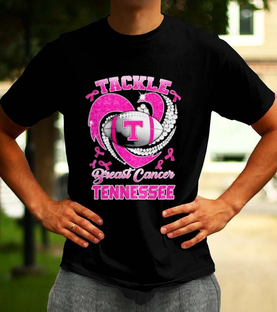 Tackle Breast Cancer Tennessee Volunteers Pink Ribbon Football Awareness T-Shirt