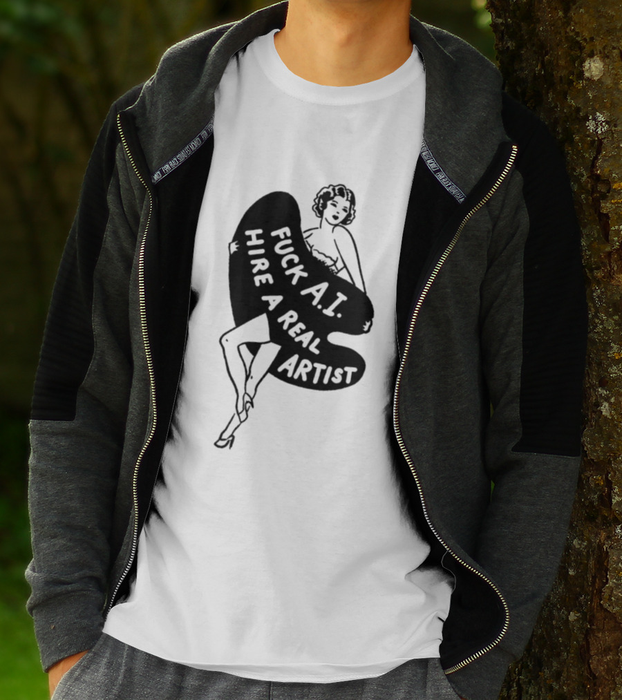 Fuck AI Hire A Real Artist Vintage Pin Up Style Palette T-Shirt