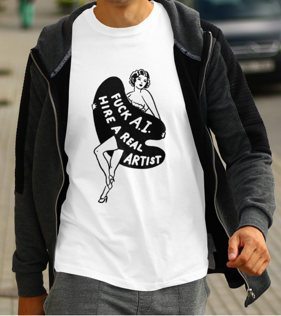 Fuck AI Hire A Real Artist Vintage Pin Up Style Palette T-Shirt