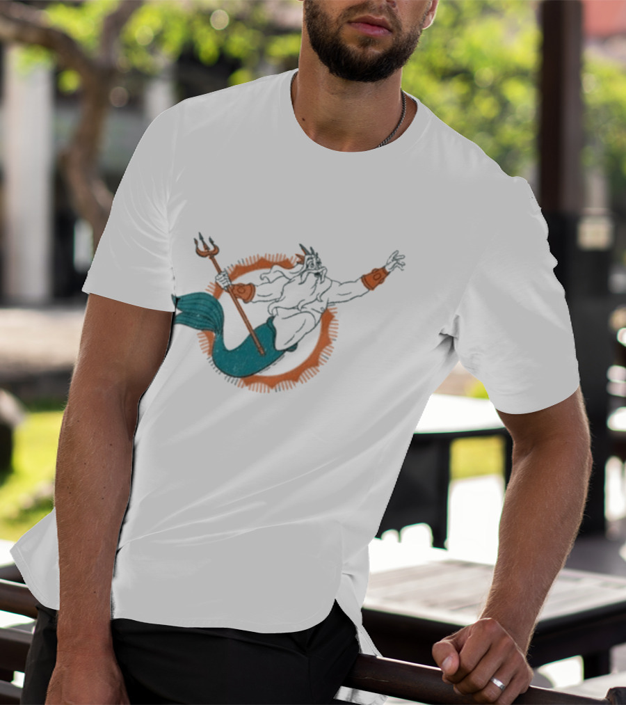 Miami Dolphins King Triton Pose With Trident And Aqua Tail T-Shirt