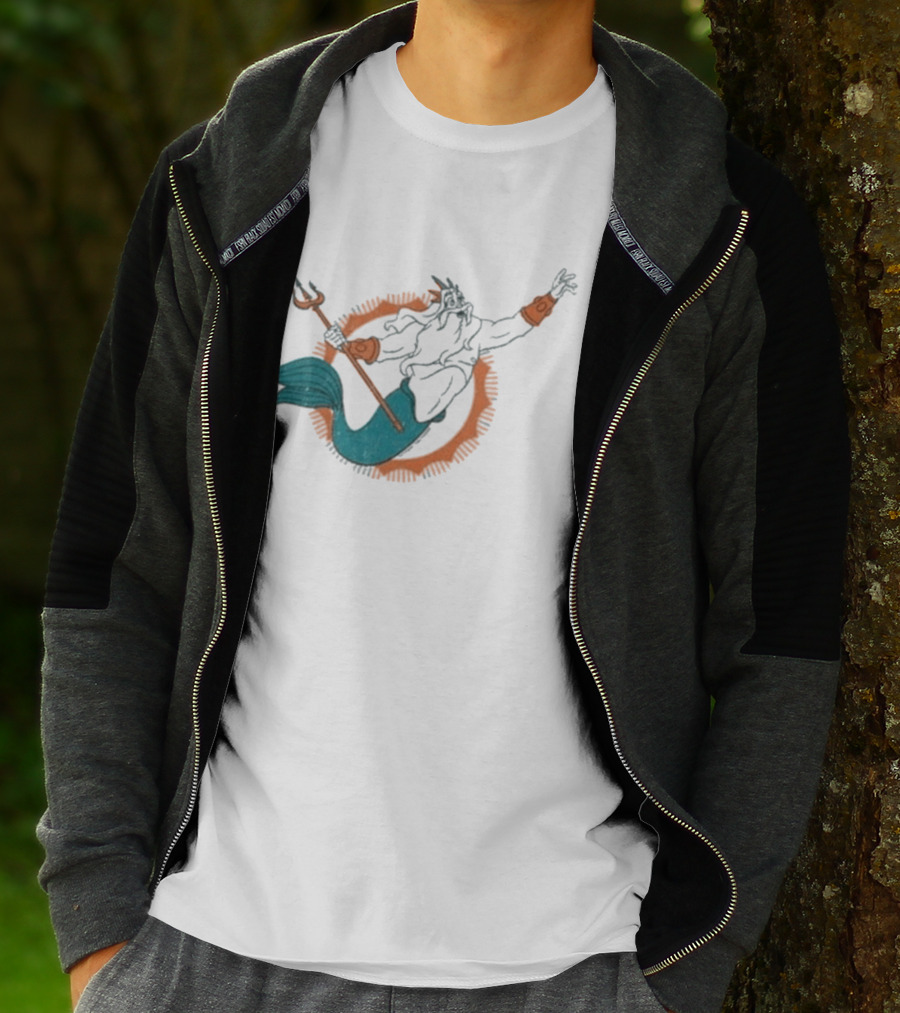 Miami Dolphins King Triton Pose With Trident And Aqua Tail T-Shirt