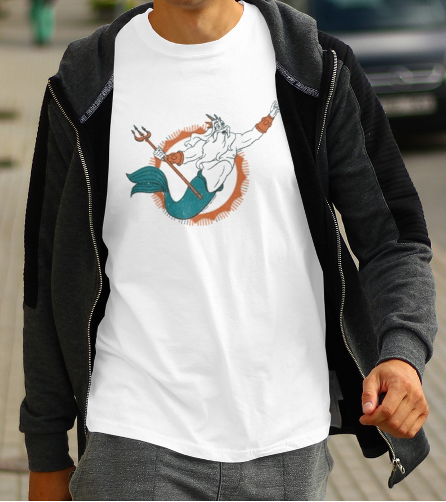 Miami Dolphins King Triton Pose With Trident And Aqua Tail T-Shirt