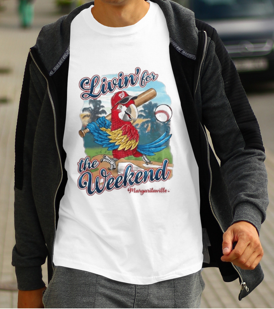 Livin' For The Weekend Nationals Margaritaville 2026 Macaw Baseball T-Shirt