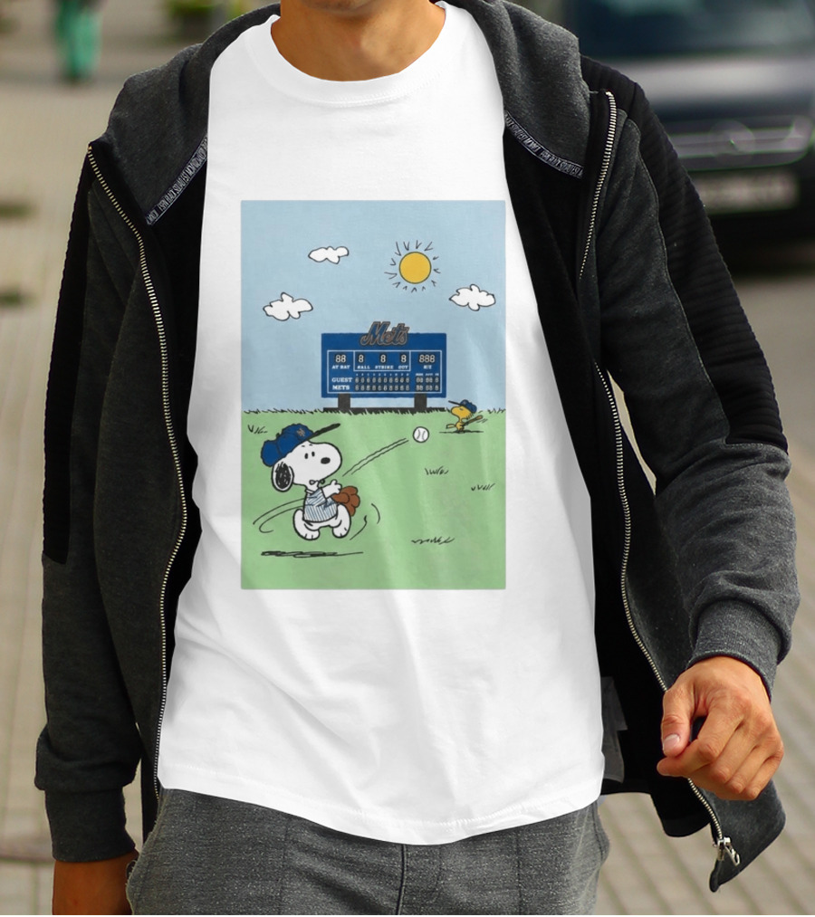 NY Mets Peanuts Snoopy Baseball Game Day T-Shirt